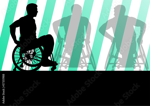 Active disabled men in a wheelchair detailed sport concept silho