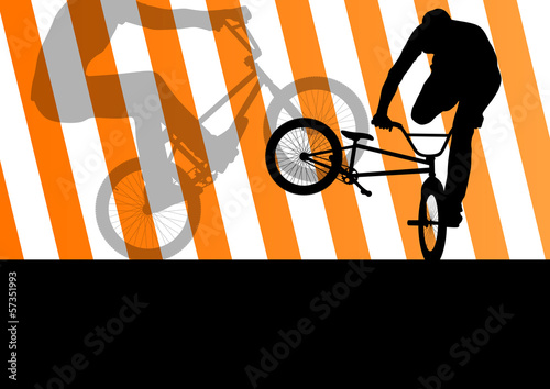 Extreme cyclist active sport silhouettes vector background