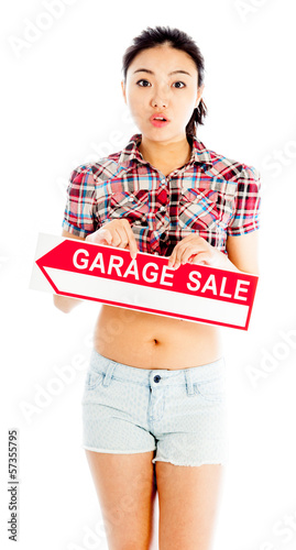 Isolated on white sexy asian cowgirl garage sale