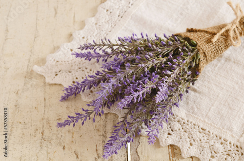 Bunch of lavender on vintage lace doily