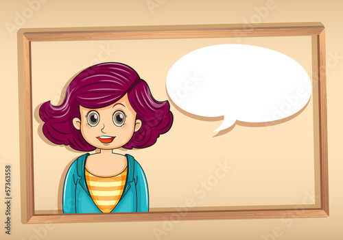 A frame with a woman having an empty callout