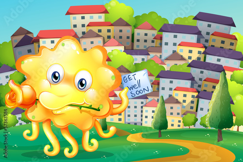 A thoughtful monster at the top of the hill across the village