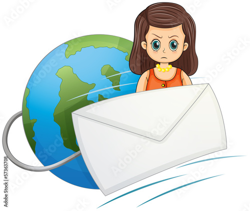 A globe with a wired envelope and an angry woman
