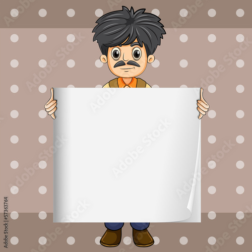 A serious businessman holding an empty signage
