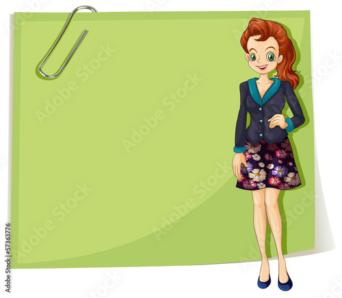 A young business girl in front of the empty template