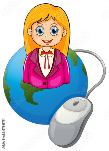 A young businesswoman above the globe