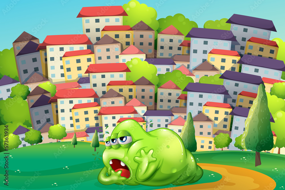 A monster resting at the hilltop across the village