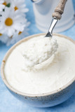 spoon of homemade natural yoghurt