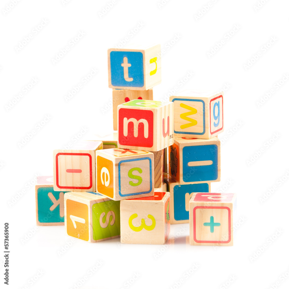 wooden toy cubes with letters. Wooden alphabet blocks.