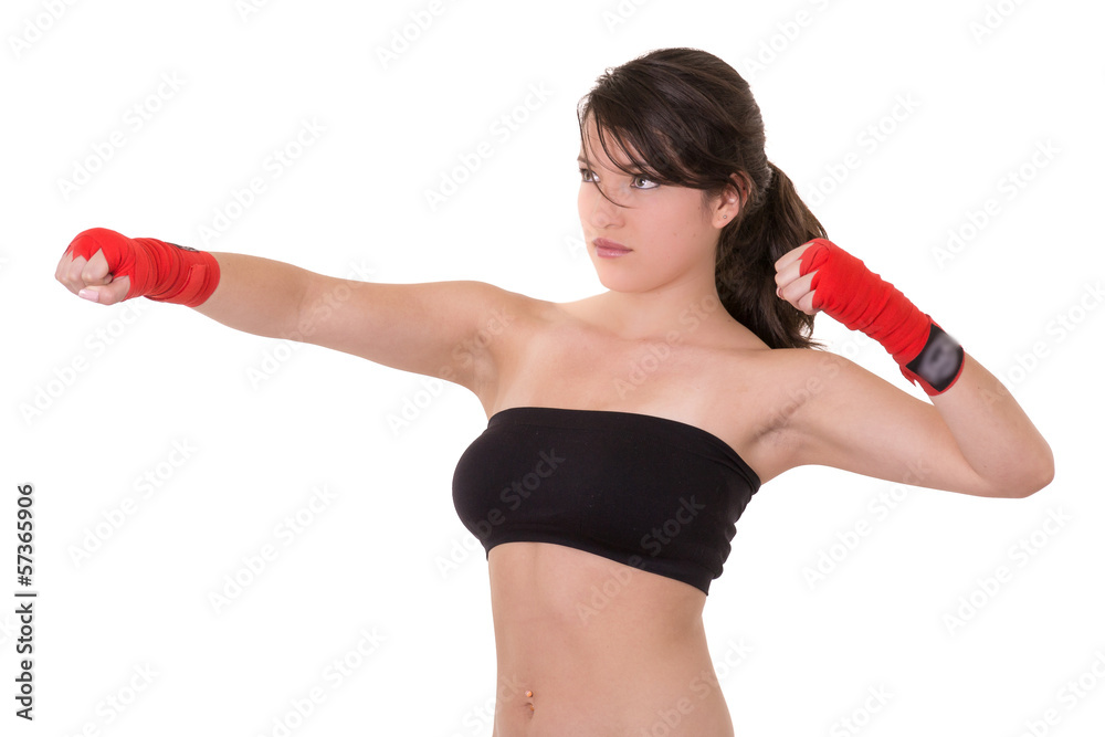 sport young woman, gloves, fitness girl over white background sport young woman, gloves, fitness girl over white background