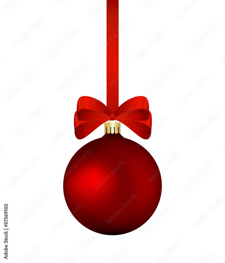 Red christmas bauble with red ribbon isolated Red christmas bauble with red ribbon isolated