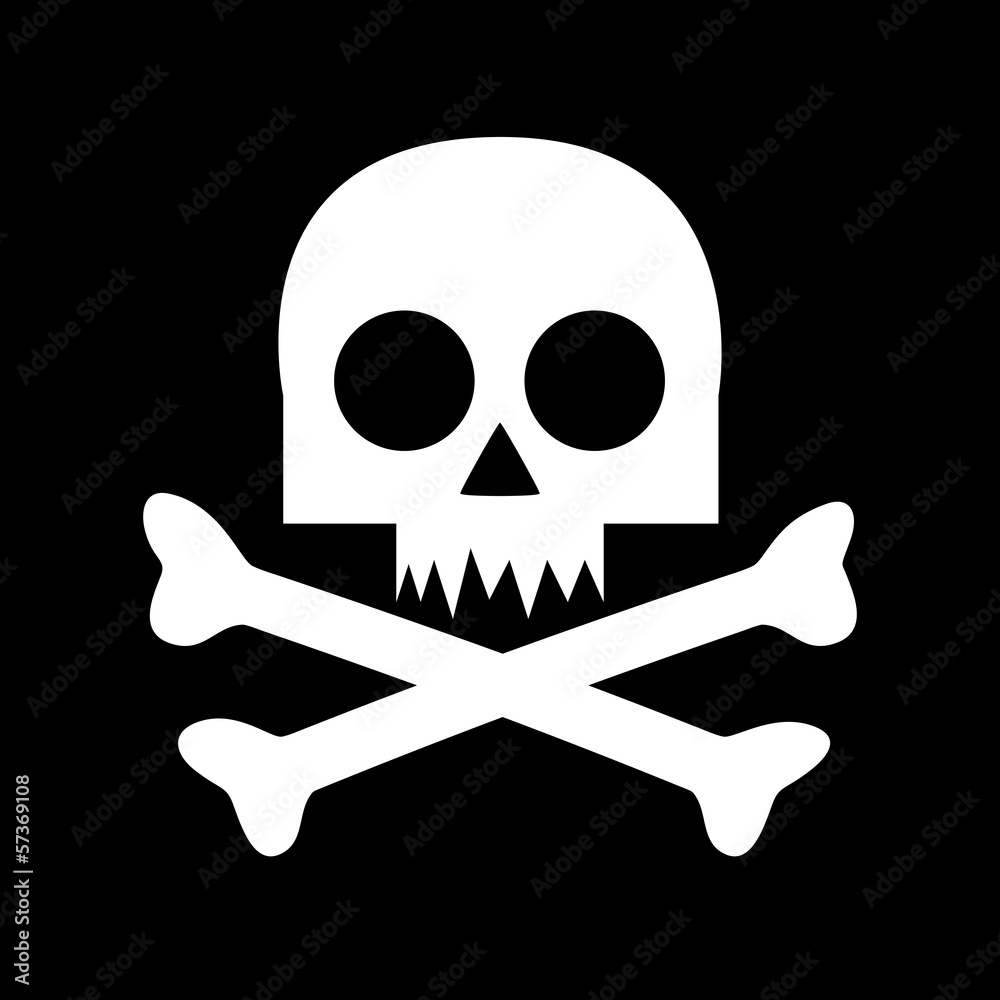 Mortal danger symbol - white skull on black Mortal danger symbol - white skull on black
