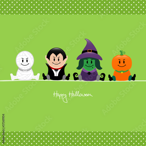 Halloween Mummy, Vampire, Witch & Pumpkin Purple