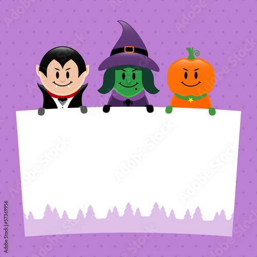 Halloween Vampire, Witch & Pumpkin Label Purple