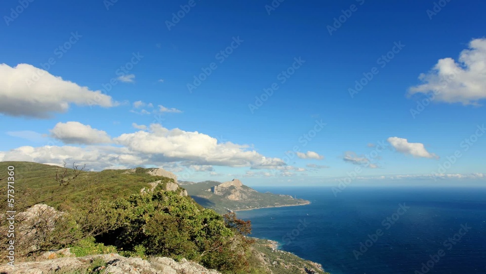 Movement of the clouds on the mountain bay Laspi. Crimea, Ukrain Movement of the clouds on the mountain bay Laspi. Crimea, Ukrain