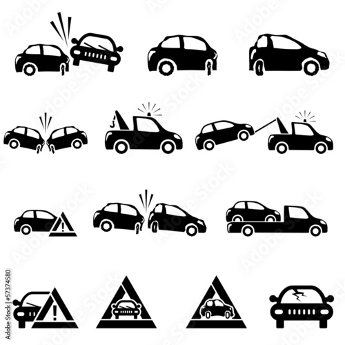 Icons set of car accident