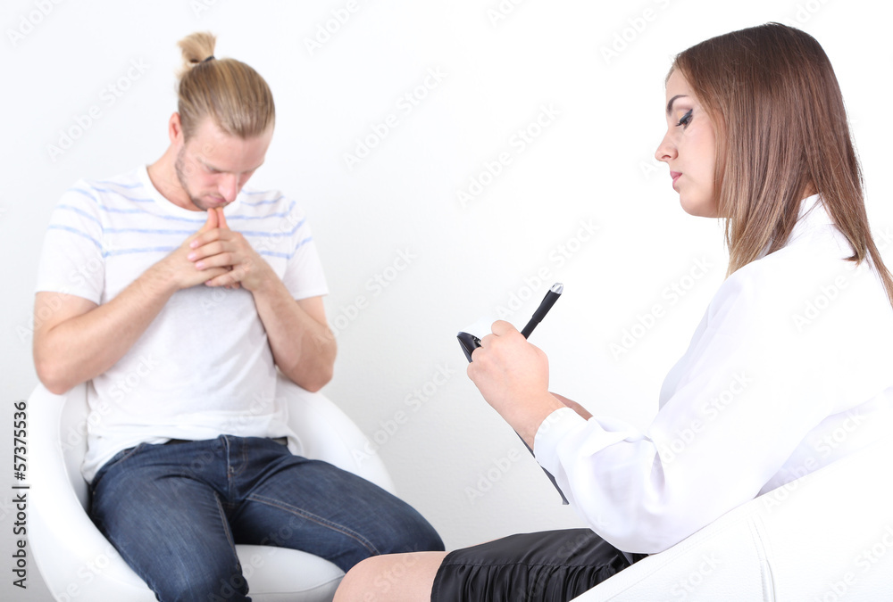 Man with problem on reception for psychologist Man with problem on reception for psychologist