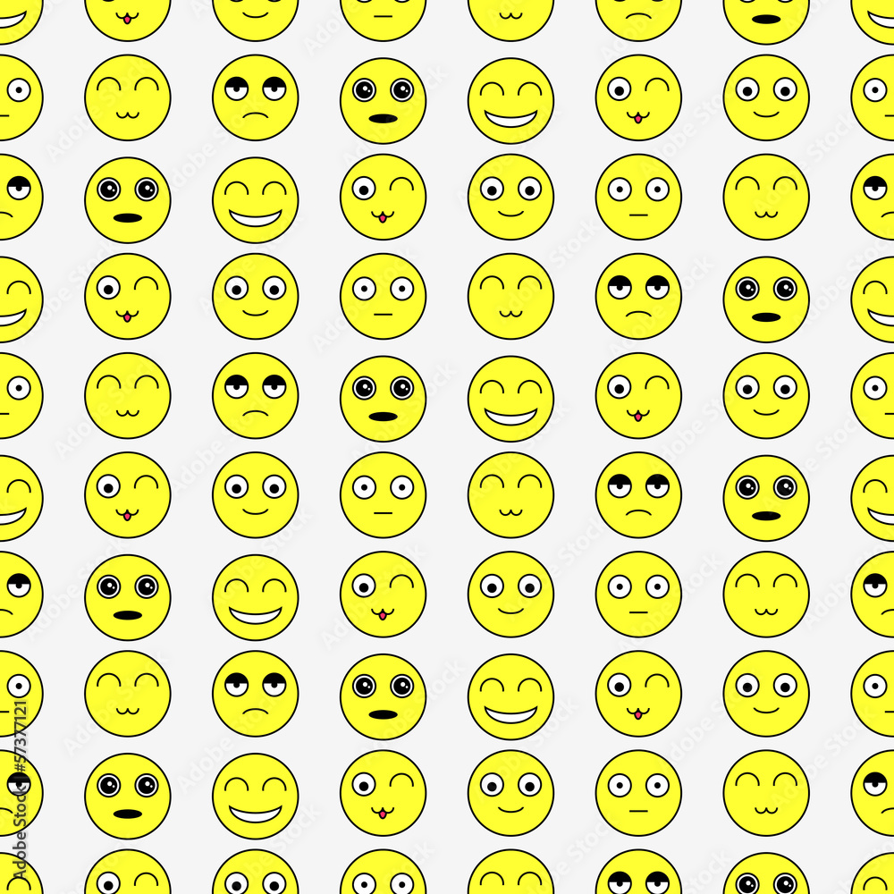 Seamless pattern with funny faces various emotions