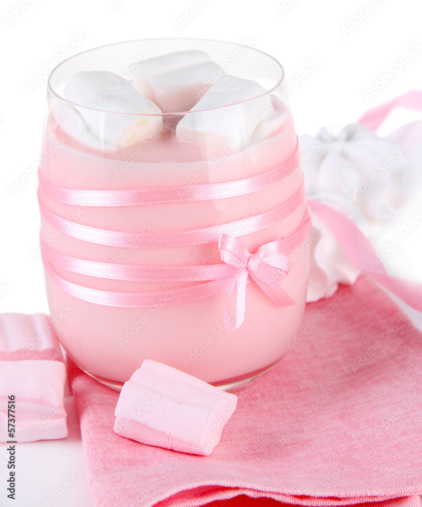 Tasty yogurt with marshmallows, isolated on white Tasty yogurt with marshmallows, isolated on white