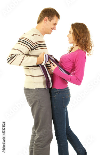 Young couple isolated on white