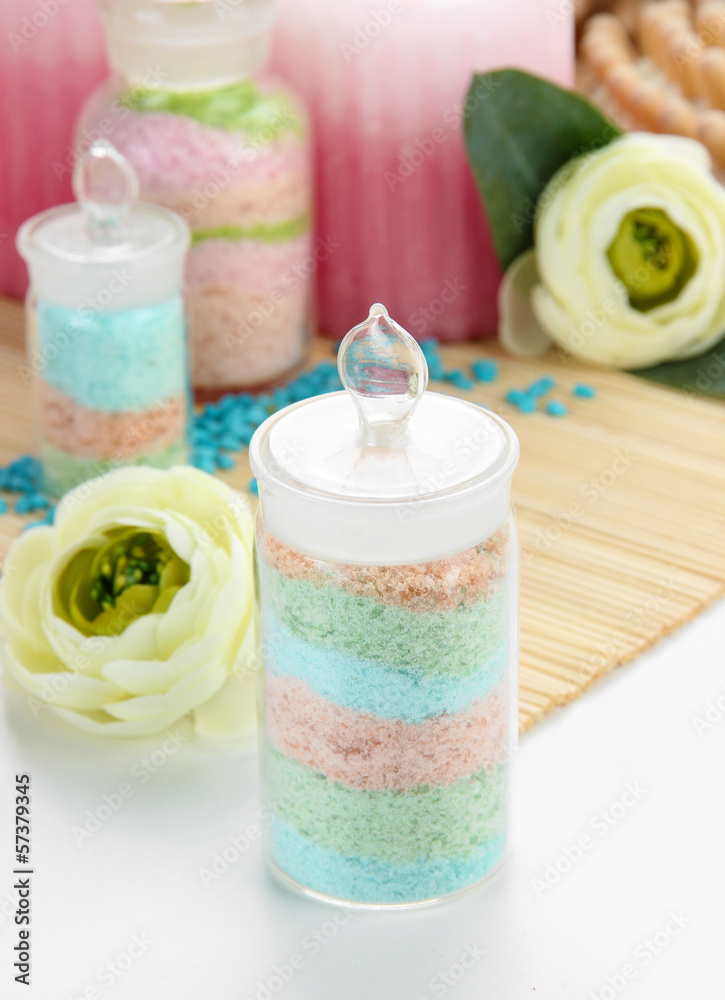 Aromatic salts in glass bottles and spa treatment, Aromatic salts in glass bottles and spa treatment,