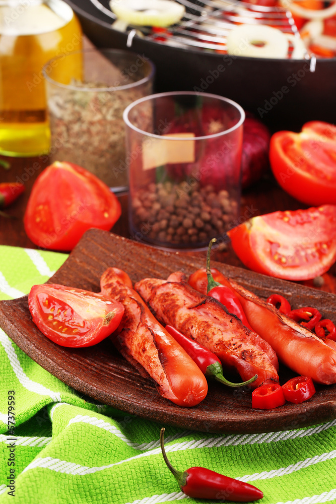 Delicious sausages with vegetables Delicious sausages with vegetables