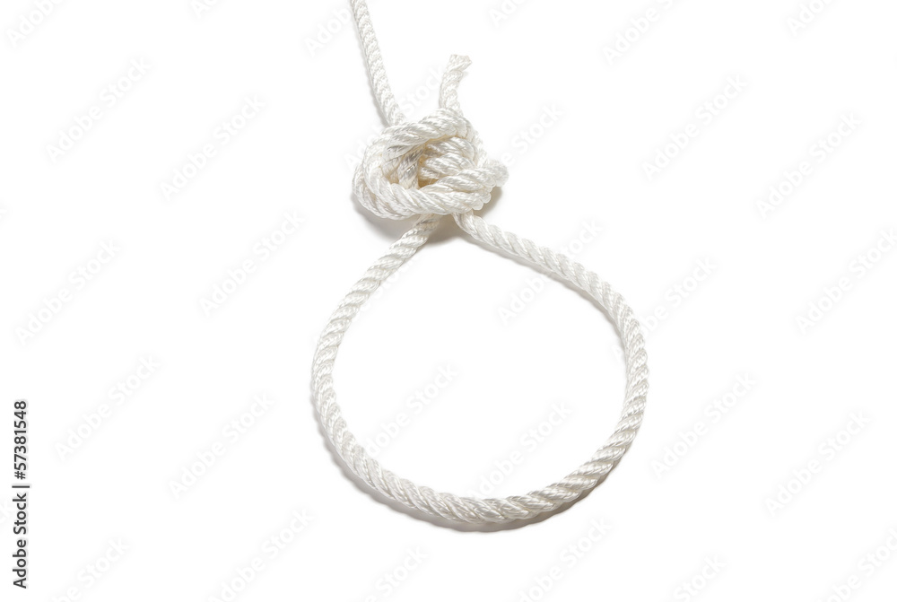 Strong nylon rope with a knot isolated on white Strong nylon rope with a knot isolated on white