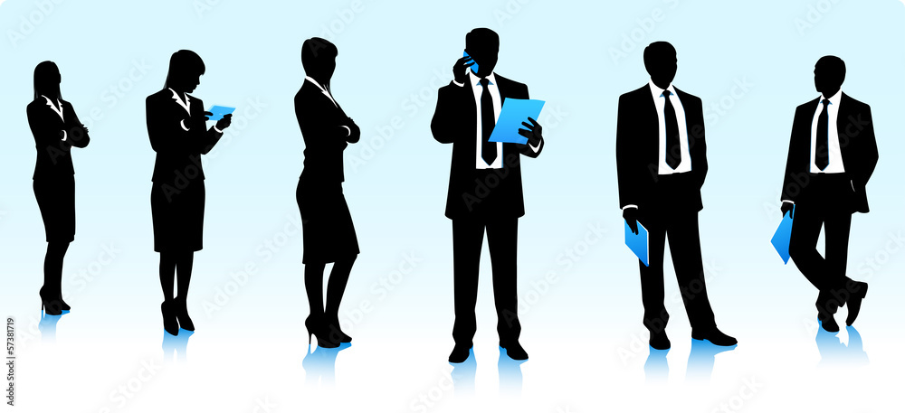 Silhouettes of businesswomen and businessmen