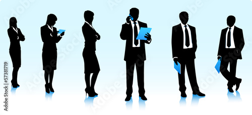 Silhouettes of businesswomen and businessmen