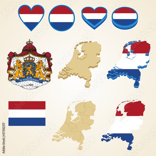 Netherlands Map, Vector 3D pack of Netherlands and flag