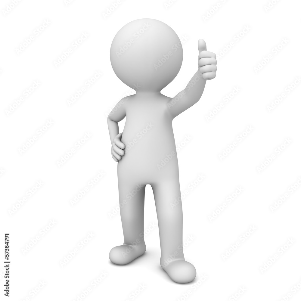 3D Man Showing Like Thumbs Up isolated over white background 3D Man Showing Like Thumbs Up isolated over white background