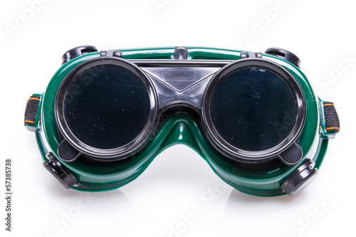 welded protective spectacles on white background isolated, close
