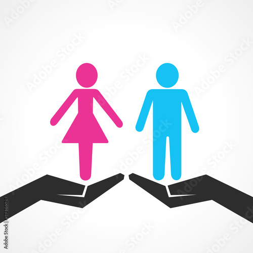 Illustration of male and female icon on hand