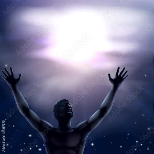 Silhouette man arms raised