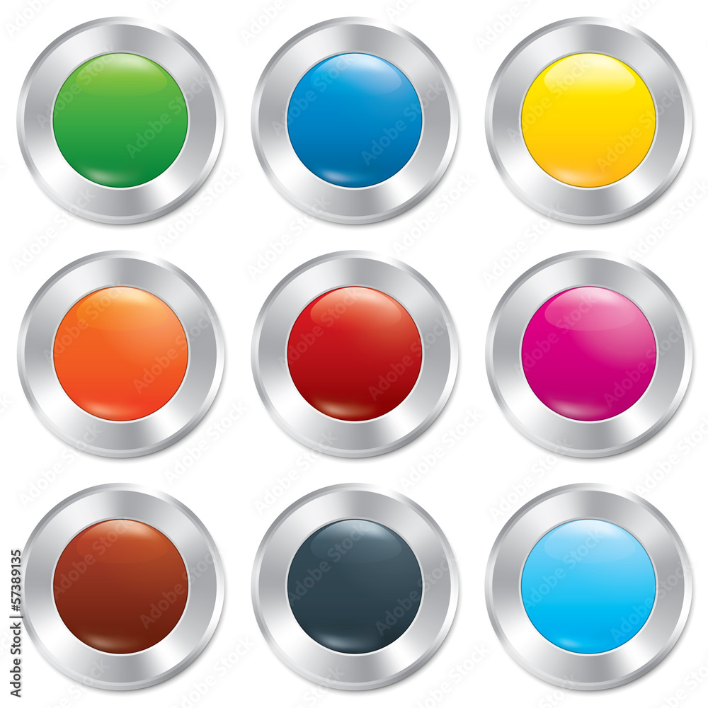 Metallic buttons template set. Realistic icons. Metallic buttons template set. Realistic icons.