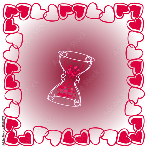 Valentine`s day. Sand watches with hearts.