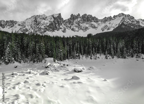 Winter view of Latemar, Dolomiti photo