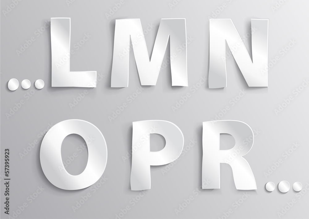 Alphabet white letter with shadow L,M,N,O,P,R Alphabet white letter with shadow L,M,N,O,P,R