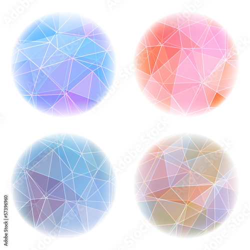 Set of four round banners with polygonal pattern