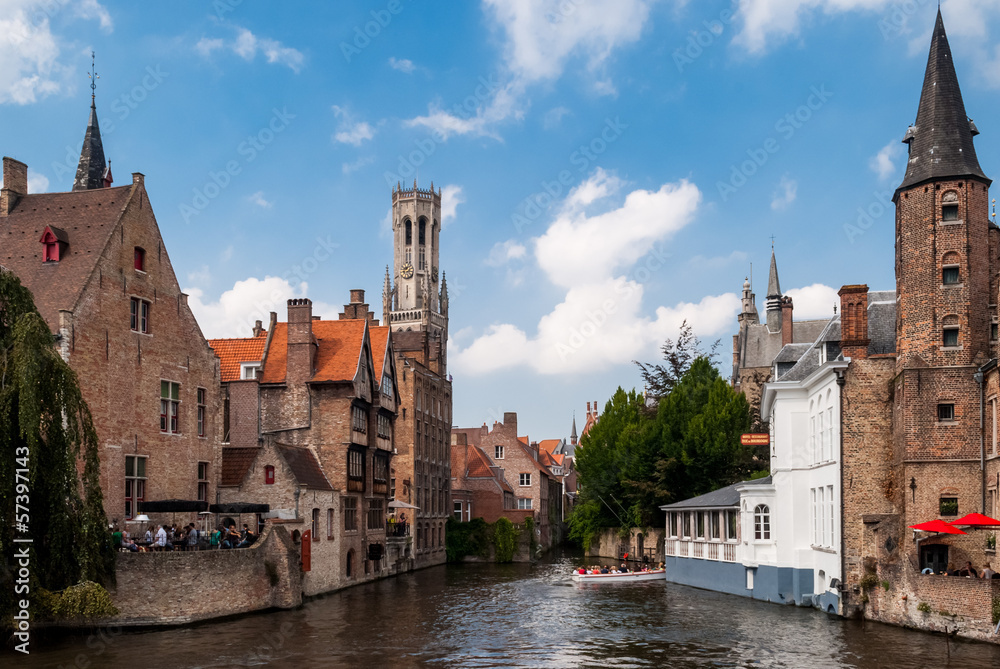 Rozenhoedkaai (Quai of the Rosary), and Belfry Tower, Bruges