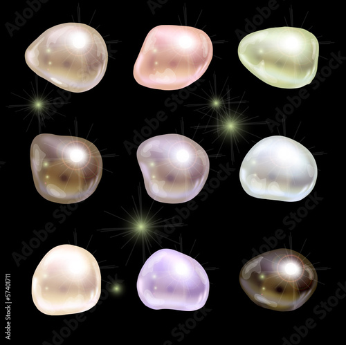 Natural not spherical multi-colored pearls.