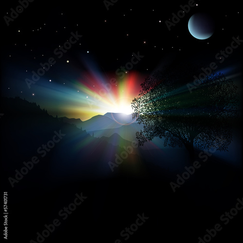 abstract background with sunrise and mountains