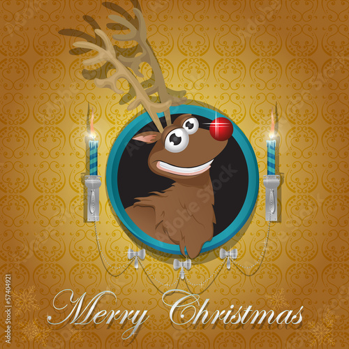 Smiling Deer - Merry Christmas Card - Vector Illustration