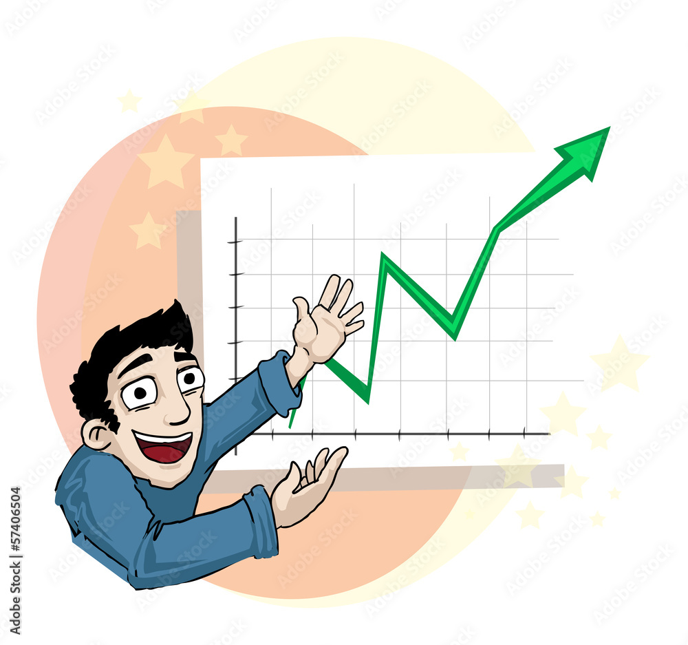 Man pointing at a positive chart Man pointing at a positive chart