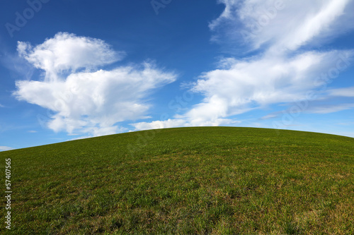grüne Wiese mit blauem Wolkenhintergrund © Marcel Schauer