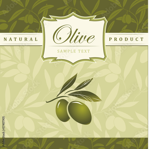 Vector olive oil.  For label, pack. Olive pattern.