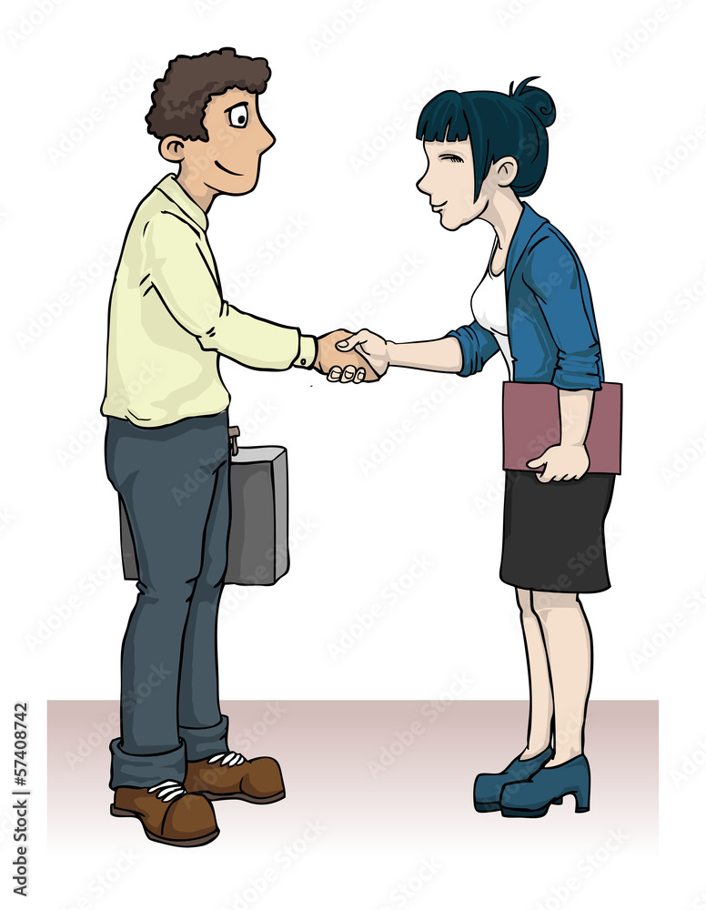two people, man and a woman, shaking hands