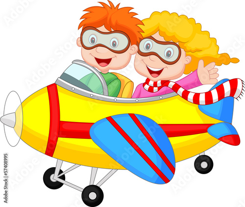 Cute boy and girl on a plane