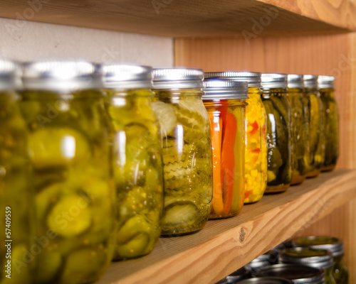 Storage shelves with canned goods