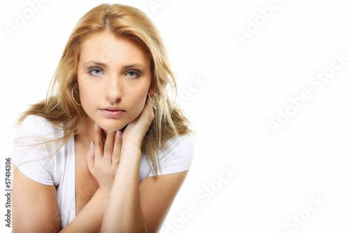 Attractive young blonde woman portrait isolated
